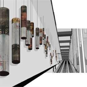 Design: 50 etched metal cylinders for Barons Quay development in Northwich. Completion 2017.